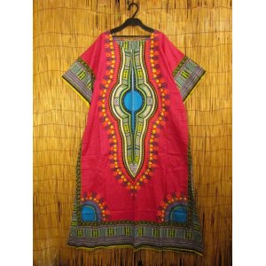 画像: ゆったりサイズ＊コットン素材＊アフリカンプリント＊ダシキ＊ＤＡＳＨＩＫＩ＊ロングワンピース