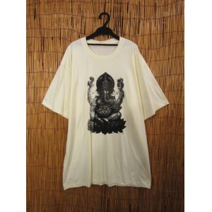 画像: 生成り色＊コットン素材＊ガネーシャプリント＊半袖Ｔシャツ＊２ＸＬ 